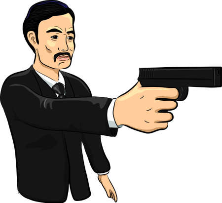 Businessman with mustache holding a gunのイラスト素材