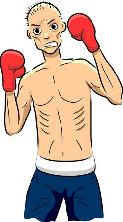 Vector illustration of a brave but thin and sickly boxer.のイラスト素材