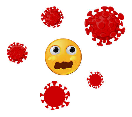 Vector icon of yellow emoji scared and surrounded by coronavirusのイラスト素材