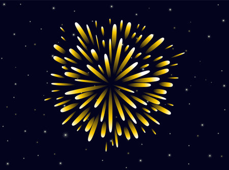 Yellow firework explosion on night sky backgroundのイラスト素材