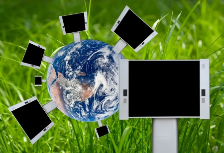 Blank billboards on the earth .Advertising concept.の写真素材