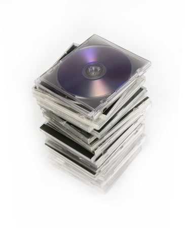 Stack of cd dvd cases isolatedの写真素材