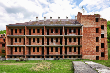 Unfinished brick building in Carpathian mountains. Summer.の写真素材