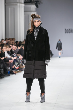 Kyiv, Ukraine - February 4, 2017: Models walk the runway during fashion show by Kristina Bobkova Autumn/Winter 2017/18 as part of Ukrainian Fashion Week 2017.のeditorial素材