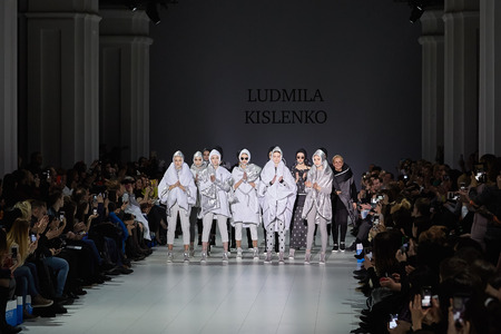 Kyiv, Ukraine - February 5, 2017: Models walk the runway during fashion show by Ludmila Kislenko...