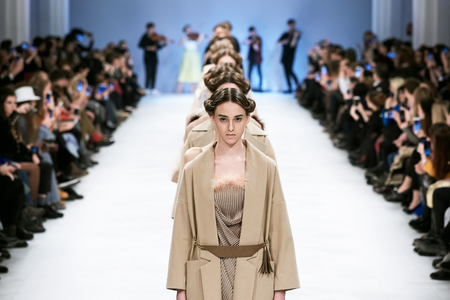 Kyiv, Ukraine - February 7, 2017: Models walk the runway during fashion show by RYBALKO Autumn/Winter 2017/18 as part of Ukrainian Fashion Week 2017.のeditorial素材