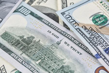 A lot of american dollars banknotes. 100 bucks.の写真素材