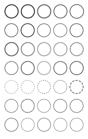 a set of 36 options for circular borders. Heart, star, circle, chain, pattern Vector epsのイラスト素材