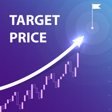 A white arrow indicates the purpose of the price movement. Direction of upward movement of prices trading quotes on the flag in the center of the circle target. Vectorの写真素材