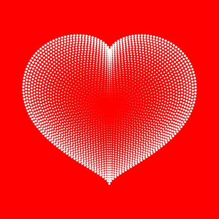 Beautiful heart made up of hundreds of small circles on a red background. Vectorの写真素材