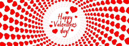 A beautiful red heart in love surrounded by small hearts with an inscription Happy Valentine Day on white clean backgroundの写真素材