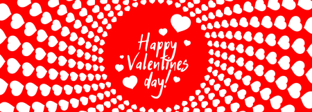 A beautiful white heart in love surrounded by small hearts with an inscription Happy Valentine Day on red clean background. Vectorの写真素材