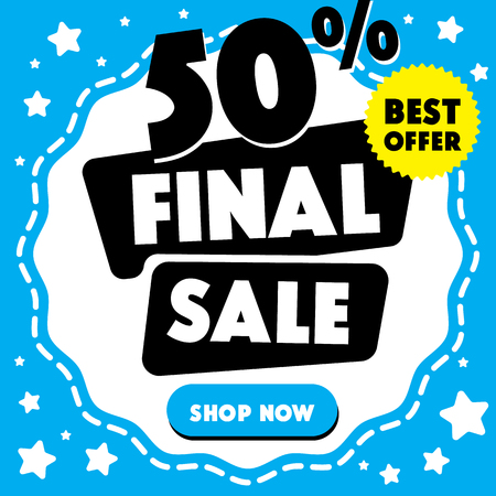 Mega sale. Final sale. Circles on a blue background. Waves and star. Diamonds. Beautiful frame. Best offer. Vectorの写真素材