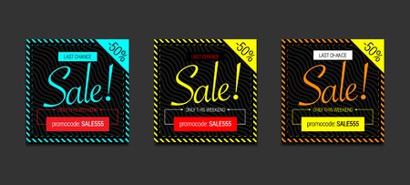 3 cool banner for social network. Rape sale. Only this weekend. The last chance. With a striped frame. Black, red, pink. Vectorの写真素材