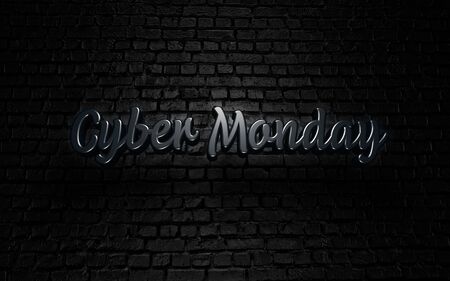 Black banner blank template. Black letters 3d cyber monday on brick wall background.の写真素材