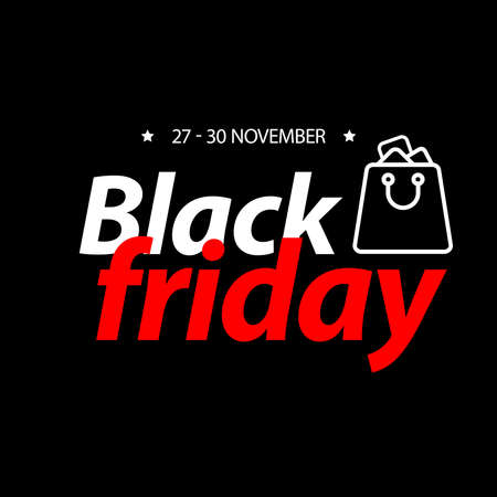 Vector Black banner with red and white text Black Friday, date and package imageのイラスト素材