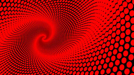 Abstract spiral red dot pattern on black backgroundの写真素材