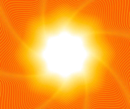 Bright solar flash of light on a beautiful orange background geometric figure from many smooth lines moving to the center of the screenの写真素材