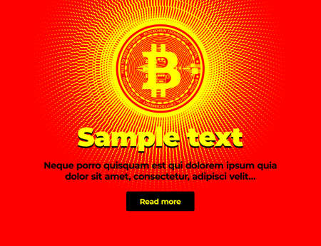 Bitcoin virtual digital crypto currency banner template. Bitcoin coin in the center of a bright sunny circular pattern.のイラスト素材