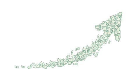 Arrow shape consisting of paper money banknotes. The growth of the cost rate up. The key to success in lifeのイラスト素材