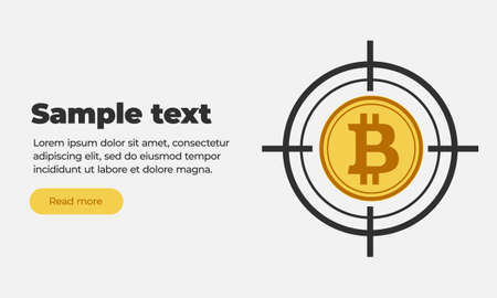 White red grey orange web banner template with text, read more button and flat coin virtual crypto currency bitcoin in gun sight. The hunt for bitcoinのイラスト素材