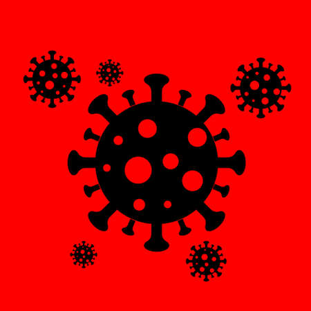 Flat image black virus on a red background. World pandemic. The virus attacks humanityのイラスト素材