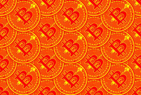SEAMLESS seam pattern background realistic gold coins virtual crypto currency bitcoinのイラスト素材