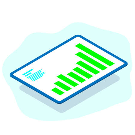 Large tablet top view with a graph of the growth of trades. digital cryptocurrency bitcoin rise in value. isometric view 3d illustrationのイラスト素材
