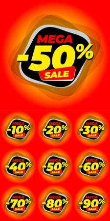 Sale discount icons. Special offer price signs. 10, 20, 30, 40, 50, 60, 70, 80 and 90 percent off reduction symbols. Speech bubbles. Colored elements. Vectorのイラスト素材