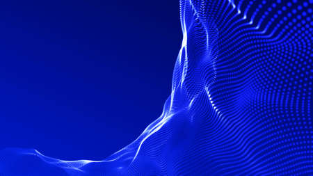 Very nice blue, white, dark bright colorful volumetric background of linear particles of bright dots.の写真素材
