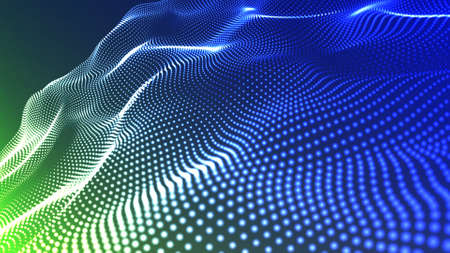 Very nice blue, white, red, orange, dark bright colorful volumetric background of linear particles of bright dots.の写真素材