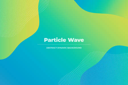 abstract multicolored gradient blue with light blue, green and yellow background with a dynamic dotted geometric pattern in the form of waves. Template for cover, flyer or bannerのイラスト素材