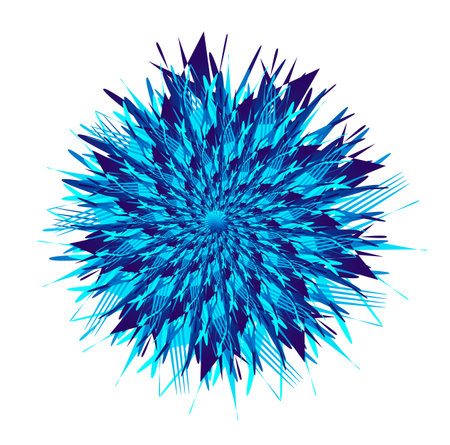 modern illustration in the form of a beautiful flower with blue, blue, cyan, azure petals with the addition of azure lines coming from the flower on a white background.のイラスト素材