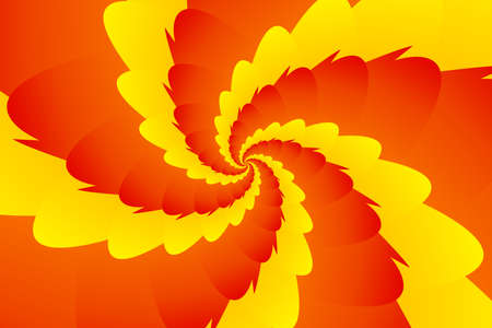 Abstract spiral pattern of geometric unusual shapes of rounded gradient lines in orange, red and yellow colorsのイラスト素材