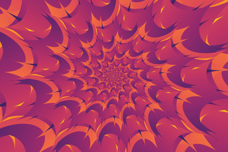 Abstract hypnotic sun pattern with sharp gradient orange, purple, pink rays. Fantasy fractal art. Abstract background. It could be used as wallpaper, poster, billboard. Vector eps 10のイラスト素材