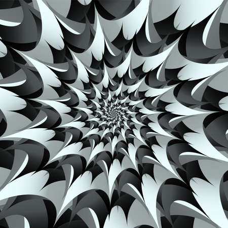 Abstract hypnotic pattern of multicolored gradient black, white, grey mandala that overlap each other. Colorful flower petal frame. Mandala shape pattern.のイラスト素材