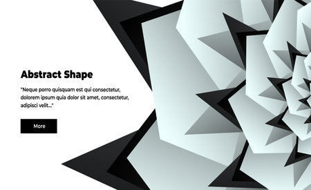 Unusual abstract background on the right with part of a flower with triangular gradient gray, white and black petals and a white background. Template for banner. Abstract half flower patternのイラスト素材