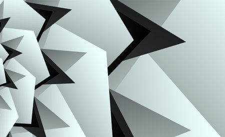 Abstract unusual wide background, wallpaper or layout with an illustration of a flower composed of triangular gradient gray, white, black petals. Abstract half flower patternのイラスト素材
