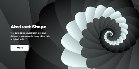 Beautiful unusual abstract background or web banner with a shell spiral pattern in gradient gray, black, white colors on the background.のイラスト素材