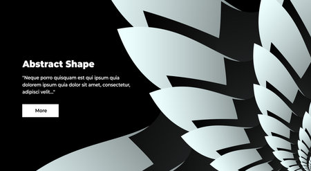 Unusual abstract background or first screen for your website on the right with part of a flower with spiral gradient gray, white and black petals and a black background. Abstract half flower patternのイラスト素材