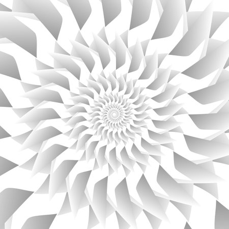 An unusual beautiful square illustration in the form of a gradient white with gray sun or a flower, which from the center of the illustration gives its wavy rays to the entire area of the pictureのイラスト素材