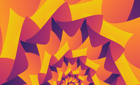 Beautiful wide background or wallpaper or web banner in the form of an illustration of a spiral pattern with sharp corners in gradient orange and yellow colorsのイラスト素材