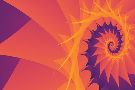 Beautiful wide background or wallpaper or web banner in the form of an illustration of a spiral pattern with sharp corners in gradient orange and yellow colorsのイラスト素材