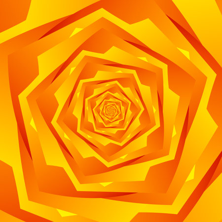 Unusual abstract square flower pattern consisting of squares of petals in gradient orange and yellow and red colors. Bright background for advertising, packaging and labelsのイラスト素材