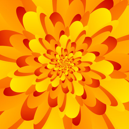 Beautiful abstract square pattern, illustration of an unusual flower with numerous gradient sharp orange-yellow petals that are layered on top of each other. Spiral effect.のイラスト素材