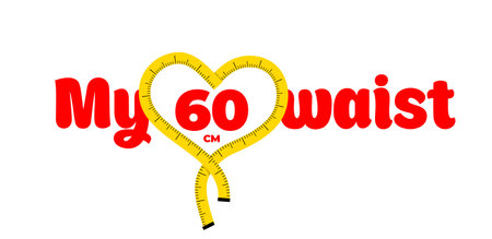 Beautiful wide horizontal illustration of a yellow centimeter measuring tape in the form of a heart, behind the red inscription my 60 cm waist on a white background. vector eps 10のイラスト素材