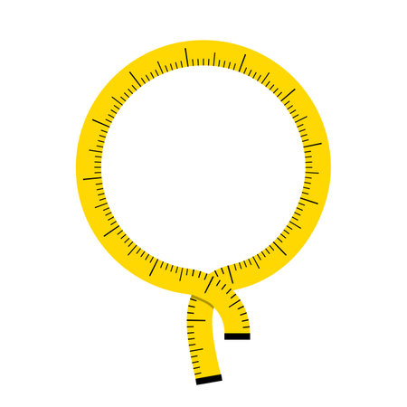circle a ring of yellow measuring tape with interlacing ends and a place in the center of the shape for textのイラスト素材