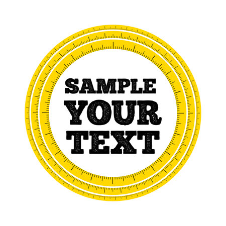 A circle of a yellow measuring centimeter tape on a white background and in the tape there is a place for any of your textのイラスト素材