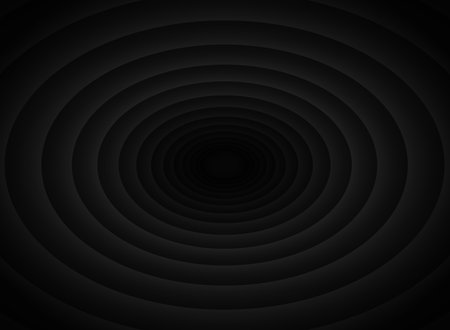 Abstract unusual horizontal illustration of black gradient volumetric ovals that approach each other from larger to smaller and overlap each other. Design seamless monochrome illusion patternの写真素材