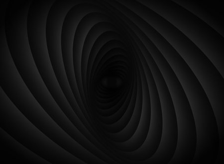 Abstract unusual horizontal illustration of black gradient volumetric ovals that approach each other from larger to smaller and overlap each other. Design seamless monochrome illusion patternの写真素材